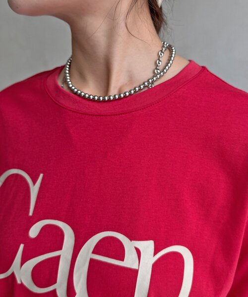 DouDou(ドゥドゥ)の「【WEB限定】CaenクルーネックロゴTEE(Tシャツ/カットソー・レディース・レッド/オフホワイト/チャコールグレー・FREE)」の12枚目の写真