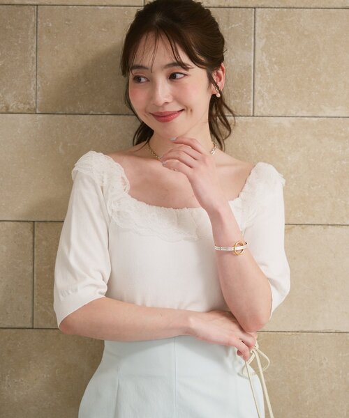 La boutique BonBon（ラブティックボンボン）の「【愛されニット】レースフリルニット（ニット/セーター・レディース・ホワイト/ネイビー/ピンク・FREE）」の9枚目の写真