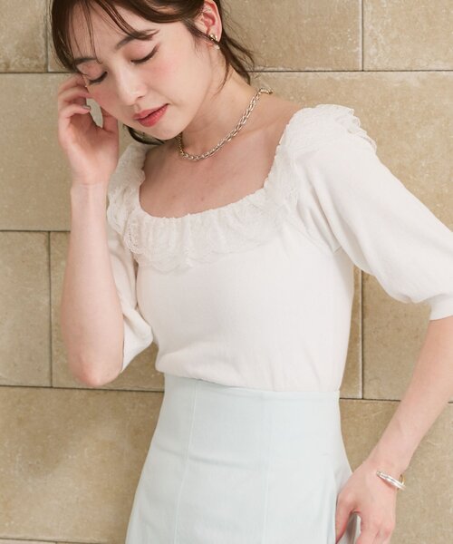 La boutique BonBon（ラブティックボンボン）の「【愛されニット】レースフリルニット（ニット/セーター・レディース・ホワイト/ネイビー/ピンク・FREE）」の10枚目の写真