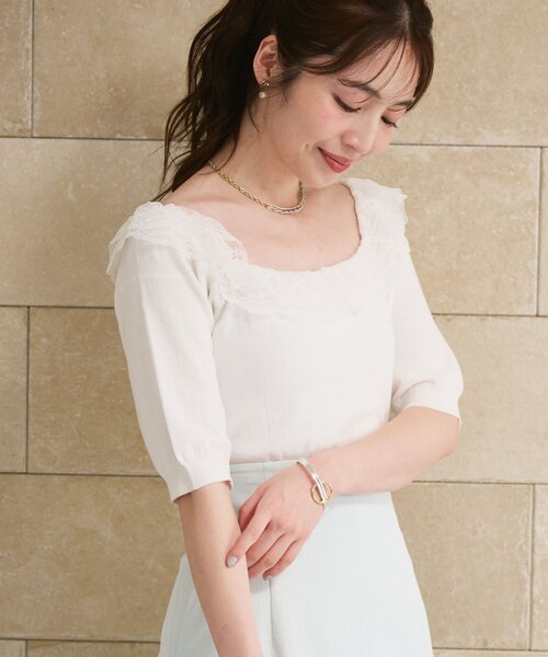 La boutique BonBon（ラブティックボンボン）の「【愛されニット】レースフリルニット（ニット/セーター・レディース・ホワイト/ネイビー/ピンク・FREE）」の11枚目の写真