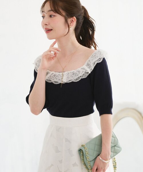 La boutique BonBon（ラブティックボンボン）の「【愛されニット】レースフリルニット（ニット/セーター・レディース・ホワイト/ネイビー/ピンク・FREE）」の20枚目の写真