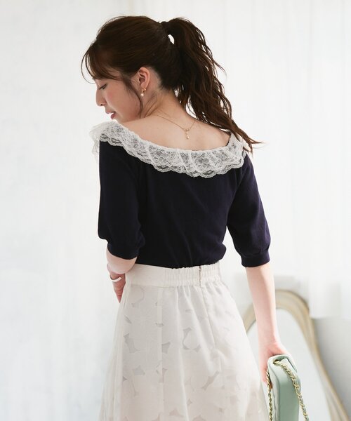 La boutique BonBon（ラブティックボンボン）の「【愛されニット】レースフリルニット（ニット/セーター・レディース・ホワイト/ネイビー/ピンク・FREE）」の22枚目の写真
