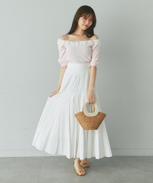La boutique BonBon（ラブティックボンボン）の「【愛されニット】レースフリルニット（ニット/セーター・レディース・ホワイト/ネイビー/ピンク・FREE）」の4枚目の写真