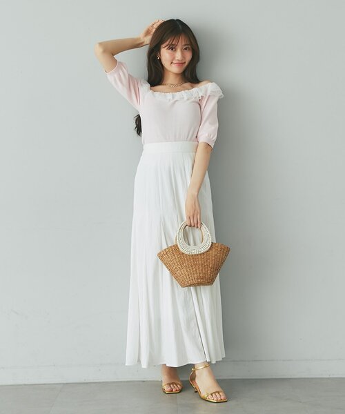 La boutique BonBon（ラブティックボンボン）の「【愛されニット】レースフリルニット（ニット/セーター・レディース・ホワイト/ネイビー/ピンク・FREE）」の5枚目の写真