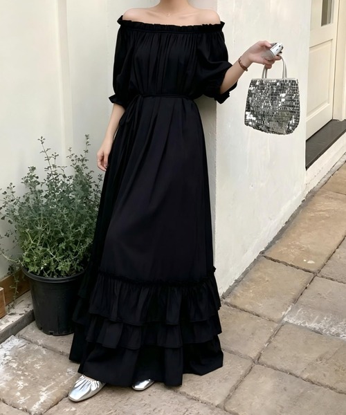 Aelina(エリナ)の「フリルリラックスワンピース(ワンピース・レディース・レッド/ブラック/ライトグリーン/ピンク/パープル/モカ/ライトイエロー/ブラウン・FREE)」の12枚目の写真
