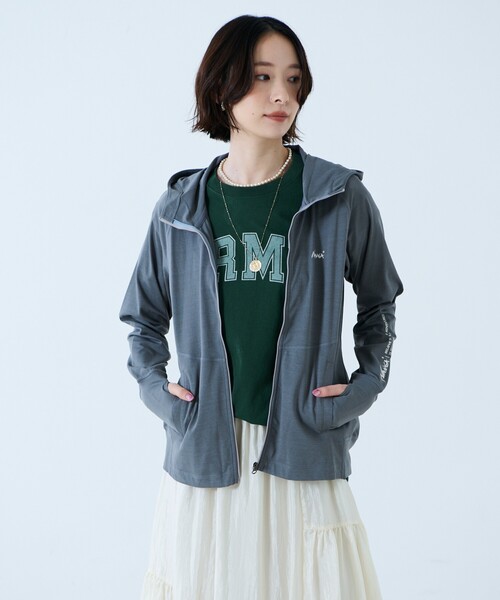 NANGA(ナンガ)の「【NANGA / ナンガ】Air Flex RASH GUARD ZIP PK W/リフレクタープリント ラッシュガードパーカー(Tシャツ/カットソー・レディース・ブラック/ホワイト/グレー・フリー)」の14枚目の写真