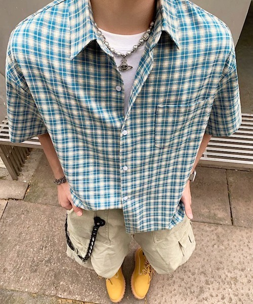 NOWLE(ノウル)の「【NOWLE】マドラスチェック レギュラーカラー 半袖 シャツ / レトロストリート ショートスリーブ トップス(シャツ/ブラウス・メンズ・ライトブルー/ライトイエロー・MEDIUM/LARGE/X-LARGE)」の19枚目の写真