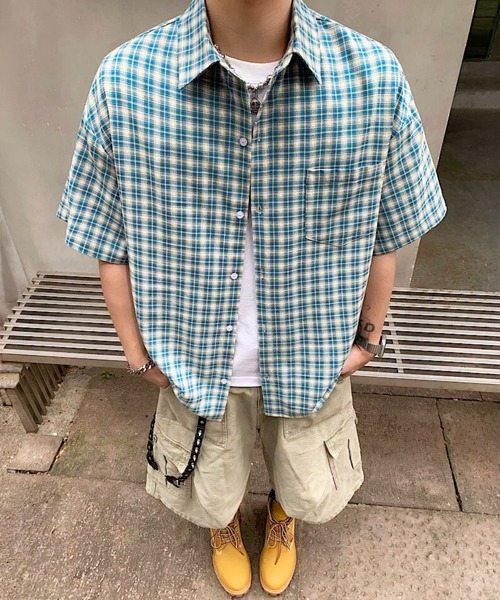 NOWLE(ノウル)の「【NOWLE】マドラスチェック レギュラーカラー 半袖 シャツ / レトロストリート ショートスリーブ トップス(シャツ/ブラウス・メンズ・ライトブルー/ライトイエロー・MEDIUM/LARGE/X-LARGE)」の20枚目の写真