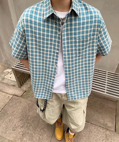 NOWLE(ノウル)の「【NOWLE】マドラスチェック レギュラーカラー 半袖 シャツ / レトロストリート ショートスリーブ トップス(シャツ/ブラウス・メンズ・ライトブルー/ライトイエロー・MEDIUM/LARGE/X-LARGE)」の12枚目の写真