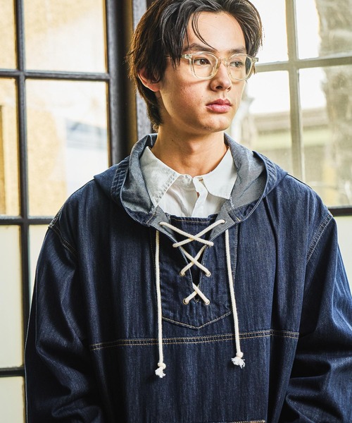 niko and...（ニコアンド）の「Denim Anorak Hoodie[niko and ...JEANS]（パーカー・メンズ・ブラック/インディゴブルー・MEDIUM/LARGE）」の2枚目の写真
