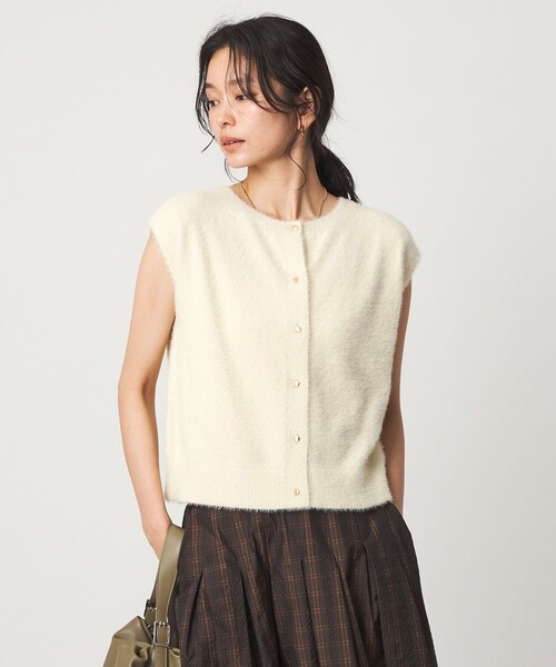 green label relaxing(グリーンレーベルリラクシング)の「フラッフフェザー 2WAY フレンチスリーブ ニット(ニット/セーター・レディース・オフホワイト/ライム/ダークグレー/ブラウン・FREE)」の2枚目の写真
