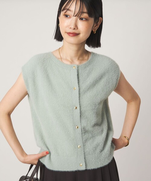green label relaxing(グリーンレーベルリラクシング)の「フラッフフェザー 2WAY フレンチスリーブ ニット(ニット/セーター・レディース・オフホワイト/ライム/ダークグレー/ブラウン・FREE)」の4枚目の写真