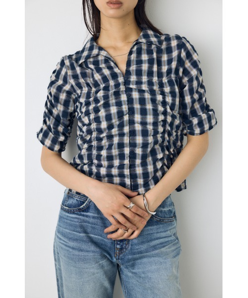 AZUL by moussy（アズールバイマウジー）の「チェックシャーリング半袖シャツ（シャツ/ブラウス・レディース・ブラック系その他/レッド系その他/ブルー系その他3・FREE）」の5枚目の写真