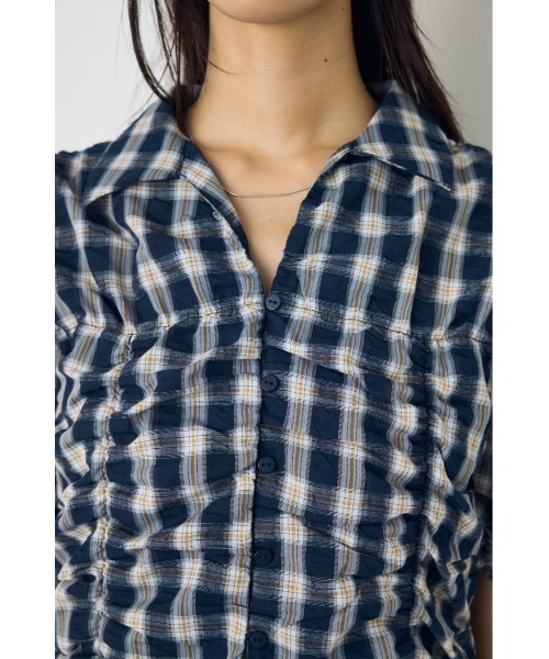 AZUL by moussy（アズールバイマウジー）の「チェックシャーリング半袖シャツ（シャツ/ブラウス・レディース・ブラック系その他/レッド系その他/ブルー系その他3・FREE）」の9枚目の写真