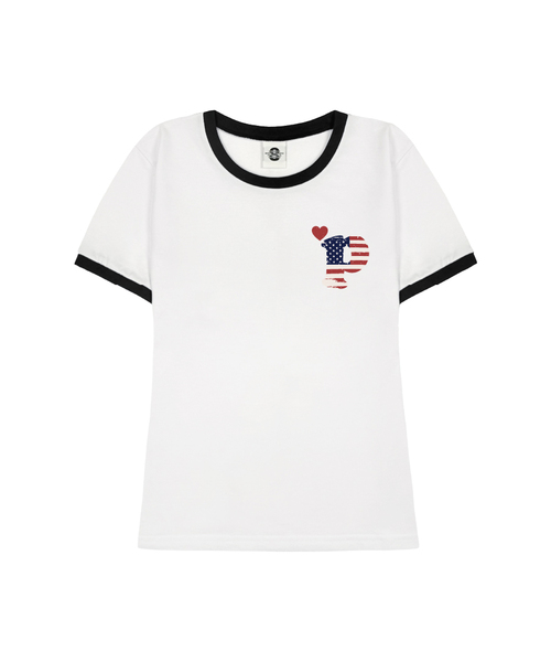 PRIMATE(プライメイト)の「PMERICA レディース スリムフィット リンガー 半袖Tシャツ 3 COLORS(Tシャツ/カットソー・レディース・ホワイト×ネイビー/ホワイト×ブラック/ブラック・FREE)」の2枚目の写真
