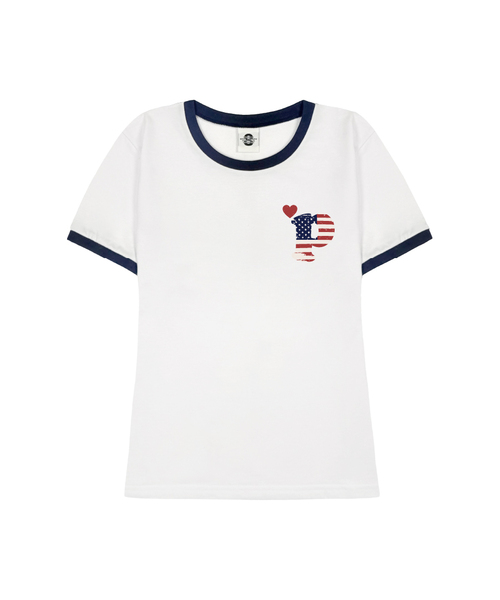 PRIMATE(プライメイト)の「PMERICA レディース スリムフィット リンガー 半袖Tシャツ 3 COLORS(Tシャツ/カットソー・レディース・ホワイト×ネイビー/ホワイト×ブラック/ブラック・FREE)」の1枚目の写真