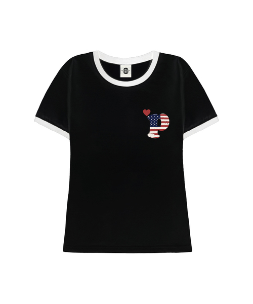 PRIMATE(プライメイト)の「PMERICA レディース スリムフィット リンガー 半袖Tシャツ 3 COLORS(Tシャツ/カットソー・レディース・ホワイト×ネイビー/ホワイト×ブラック/ブラック・FREE)」の3枚目の写真