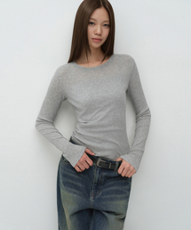 ウィメンズソフトリブ長袖Tシャツ[ミディアムグレー]