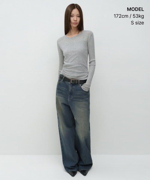 MUSINSA STANDARD WOMAN（ムシンサスタンダードウーマン）の「ウィメンズソフトリブ長袖Tシャツ[ミディアムグレー]（Tシャツ/カットソー・レディース・その他・X-SMALL/SMALL/MEDIUM/LARGE）」の2枚目の写真