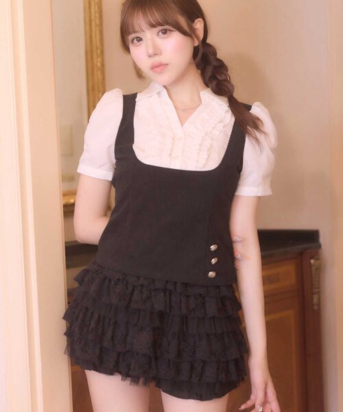 Belle Charme(ベルシャルム)の「【Belle Charme】Cordurey Frill Tops(シャツ/ブラウス・レディース・ブラウン/ブラック/ベージュ・FREE)」の2枚目の写真