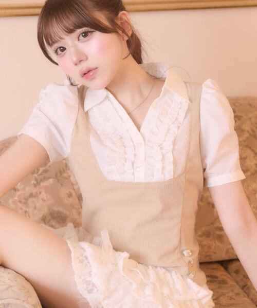 Belle Charme(ベルシャルム)の「【Belle Charme】Cordurey Frill Tops(シャツ/ブラウス・レディース・ブラウン/ブラック/ベージュ・FREE)」の9枚目の写真
