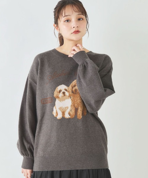 archives(アルシーヴ)の「ツインドッグジャガードニットPO(Tシャツ/カットソー・レディース・グレー/ワイン/チャコールグレー・MEDIUM)」の2枚目の写真
