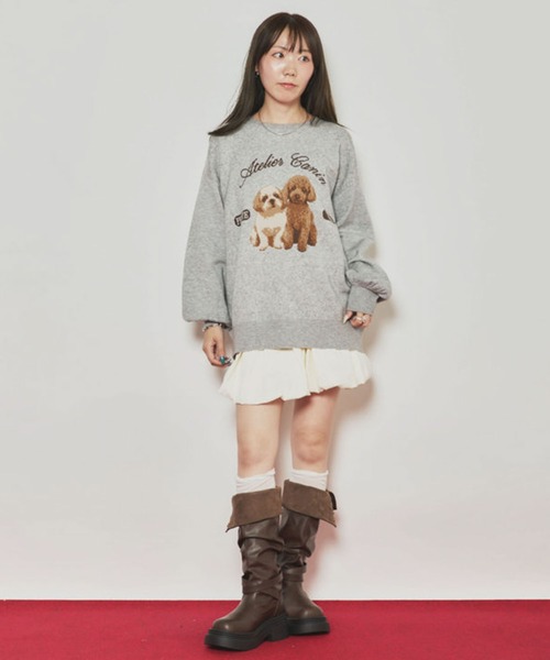 archives(アルシーヴ)の「ツインドッグジャガードニットPO(Tシャツ/カットソー・レディース・グレー/ワイン/チャコールグレー・MEDIUM)」の6枚目の写真