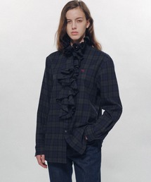 Ruffle-Trimmed Plaid Flannel Shirt