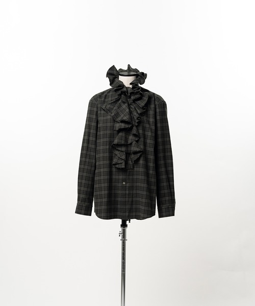 KEISUKEYOSHIDA（ケイスケヨシダ）の「Ruffle-Trimmed Plaid Flannel Shirt（シャツ/ブラウス・レディース・ネイビー/カーキ・M/S）」の13枚目の写真
