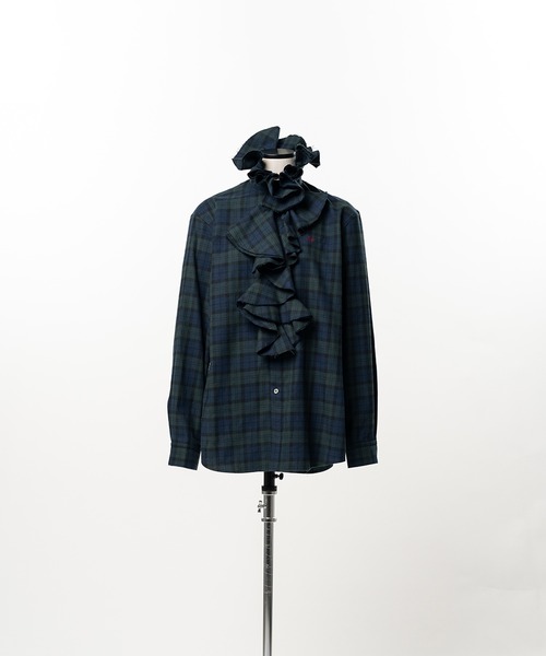 KEISUKEYOSHIDA（ケイスケヨシダ）の「Ruffle-Trimmed Plaid Flannel Shirt（シャツ/ブラウス・レディース・ネイビー/カーキ・M/S）」の15枚目の写真