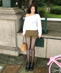 オフセットボタンコーデュロイパンツ(ブラウン)