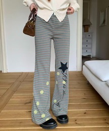 26aw スタープリントボーダーストレッチフレアパンツ
