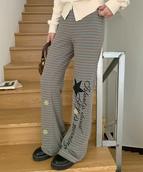 AsRiRe(アスリレイ)の「26aw スタープリントボーダーストレッチフレアパンツ(その他パンツ・レディース・パープル/グリーン・M)」の9枚目の写真