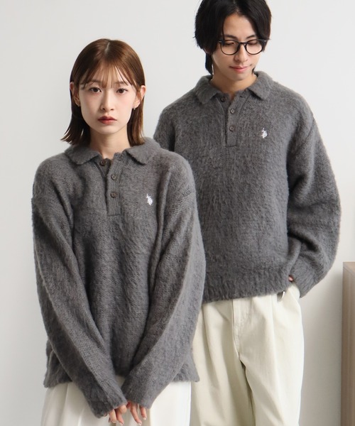 U.S. POLO ASSN.(ユーエスポロアッスン)の「【U.S. POLO ASSN./ユーエスポロアッスン】別注 ミニマルシャギー ニットポロシャツ(ニット/セーター・メンズ・ネイビー/ブラック/ベージュ/ブルー/アイボリー/グレー・LL/M/S/L)」の3枚目の写真