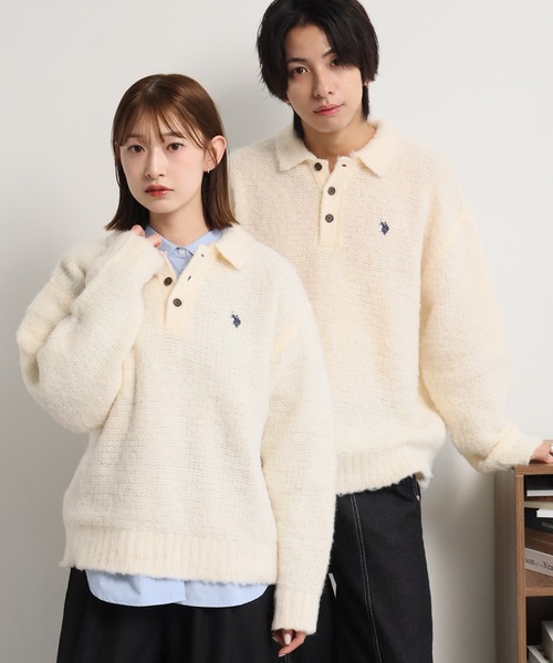 U.S. POLO ASSN.(ユーエスポロアッスン)の「【U.S. POLO ASSN./ユーエスポロアッスン】別注 ミニマルシャギー ニットポロシャツ(ニット/セーター・メンズ・ネイビー/ブラック/ベージュ/ブルー/アイボリー/グレー・LL/M/S/L)」の1枚目の写真