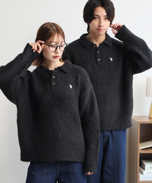 U.S. POLO ASSN.(ユーエスポロアッスン)の「【U.S. POLO ASSN./ユーエスポロアッスン】別注 ミニマルシャギー ニットポロシャツ(ニット/セーター・メンズ・ネイビー/ブラック/ベージュ/ブルー/アイボリー/グレー・LL/M/S/L)」の2枚目の写真