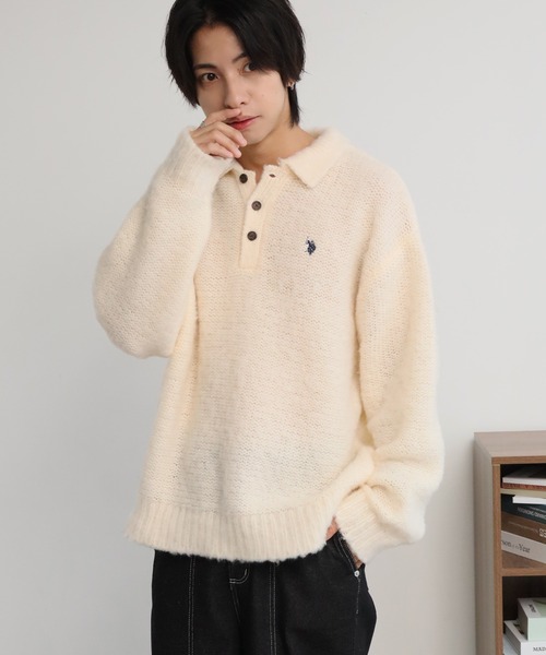 U.S. POLO ASSN.(ユーエスポロアッスン)の「【U.S. POLO ASSN./ユーエスポロアッスン】別注 ミニマルシャギー ニットポロシャツ(ニット/セーター・メンズ・ネイビー/ブラック/ベージュ/ブルー/アイボリー/グレー・LL/M/S/L)」の11枚目の写真