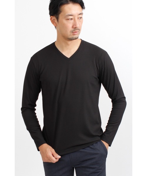 HIGH STREET(ハイストリート)の「HIGH STREET∴シャドーリブジャージ長袖Vネック(Tシャツ/カットソー・メンズ・ホワイト/ブラック/チャコール・LL/M/L)」の1枚目の写真