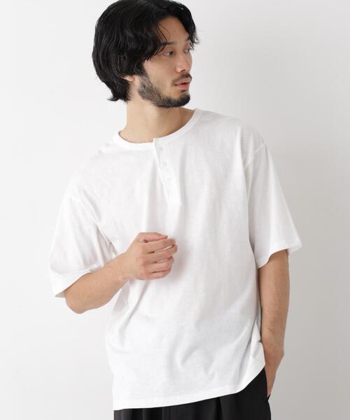 NANO universe(ナノユニバース)の「スラブヘンリーワイドTシャツ 半袖(Tシャツ/カットソー・メンズ・ホワイト/ブラック・M/L)」の2枚目の写真