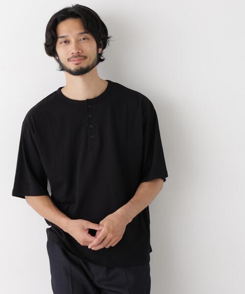 NANO universe(ナノユニバース)の「スラブヘンリーワイドTシャツ 半袖(Tシャツ/カットソー・メンズ・ホワイト/ブラック・M/L)」の1枚目の写真