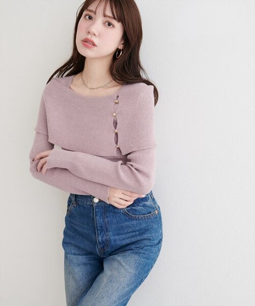 natural couture（ナチュラルクチュール）の「オフショルデザインニット（ニット/セーター・レディース・ブラック/ブラウン/アイボリー/グレイッシュベージュ・FREE）」の4枚目の写真