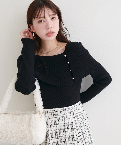 natural couture（ナチュラルクチュール）の「オフショルデザインニット（ニット/セーター・レディース・ブラック/ブラウン/アイボリー/グレイッシュベージュ・FREE）」の18枚目の写真