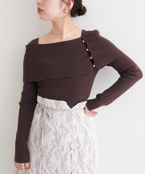 natural couture（ナチュラルクチュール）の「オフショルデザインニット（ニット/セーター・レディース・ブラック/ブラウン/アイボリー/グレイッシュベージュ・FREE）」の14枚目の写真