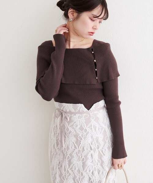 natural couture（ナチュラルクチュール）の「オフショルデザインニット（ニット/セーター・レディース・ブラック/ブラウン/アイボリー/グレイッシュベージュ・FREE）」の13枚目の写真