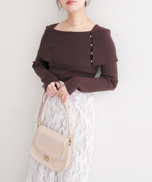 natural couture（ナチュラルクチュール）の「オフショルデザインニット（ニット/セーター・レディース・ブラック/ブラウン/アイボリー/グレイッシュベージュ・FREE）」の12枚目の写真