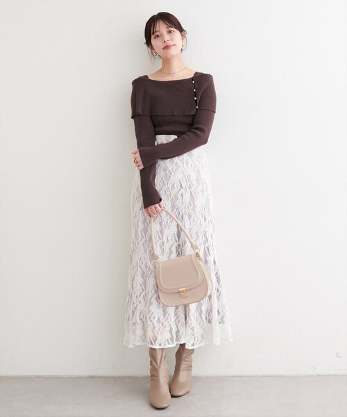 natural couture（ナチュラルクチュール）の「オフショルデザインニット（ニット/セーター・レディース・ブラック/ブラウン/アイボリー/グレイッシュベージュ・FREE）」の11枚目の写真