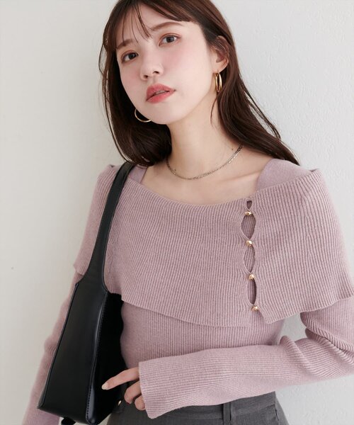 natural couture（ナチュラルクチュール）の「オフショルデザインニット（ニット/セーター・レディース・ブラック/ブラウン/アイボリー/グレイッシュベージュ・FREE）」の9枚目の写真