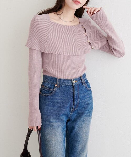 natural couture（ナチュラルクチュール）の「オフショルデザインニット（ニット/セーター・レディース・ブラック/ブラウン/アイボリー/グレイッシュベージュ・FREE）」の6枚目の写真