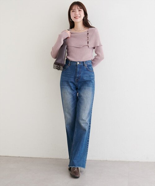natural couture（ナチュラルクチュール）の「オフショルデザインニット（ニット/セーター・レディース・ブラック/ブラウン/アイボリー/グレイッシュベージュ・FREE）」の5枚目の写真