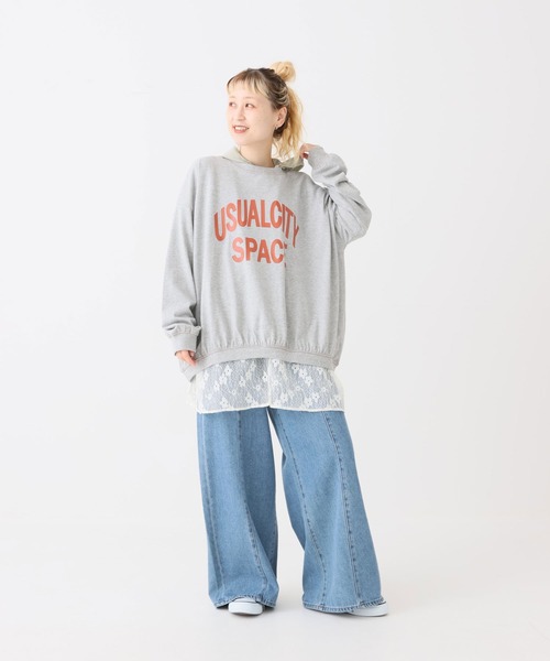 HEART MARKET(ハートマーケット)の「US裾ギャザー長袖プリントプルオーバー(スウェット・レディース・ブラック/グレー/オレンジ/ブルー/ダークパープル/ナチュラル・FREE)」の7枚目の写真